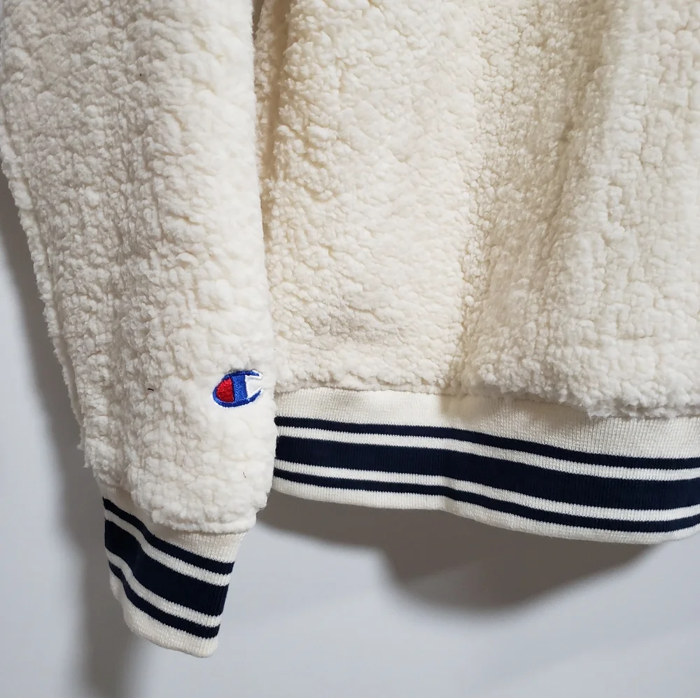 CHAMPION Boy Ivory and Blue Sherpa Bomber Jacket - Picture 4 of 7